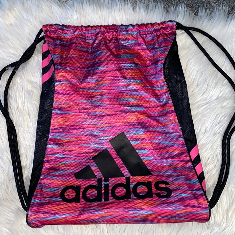 Adidas Pink and Black Drawstring Bag